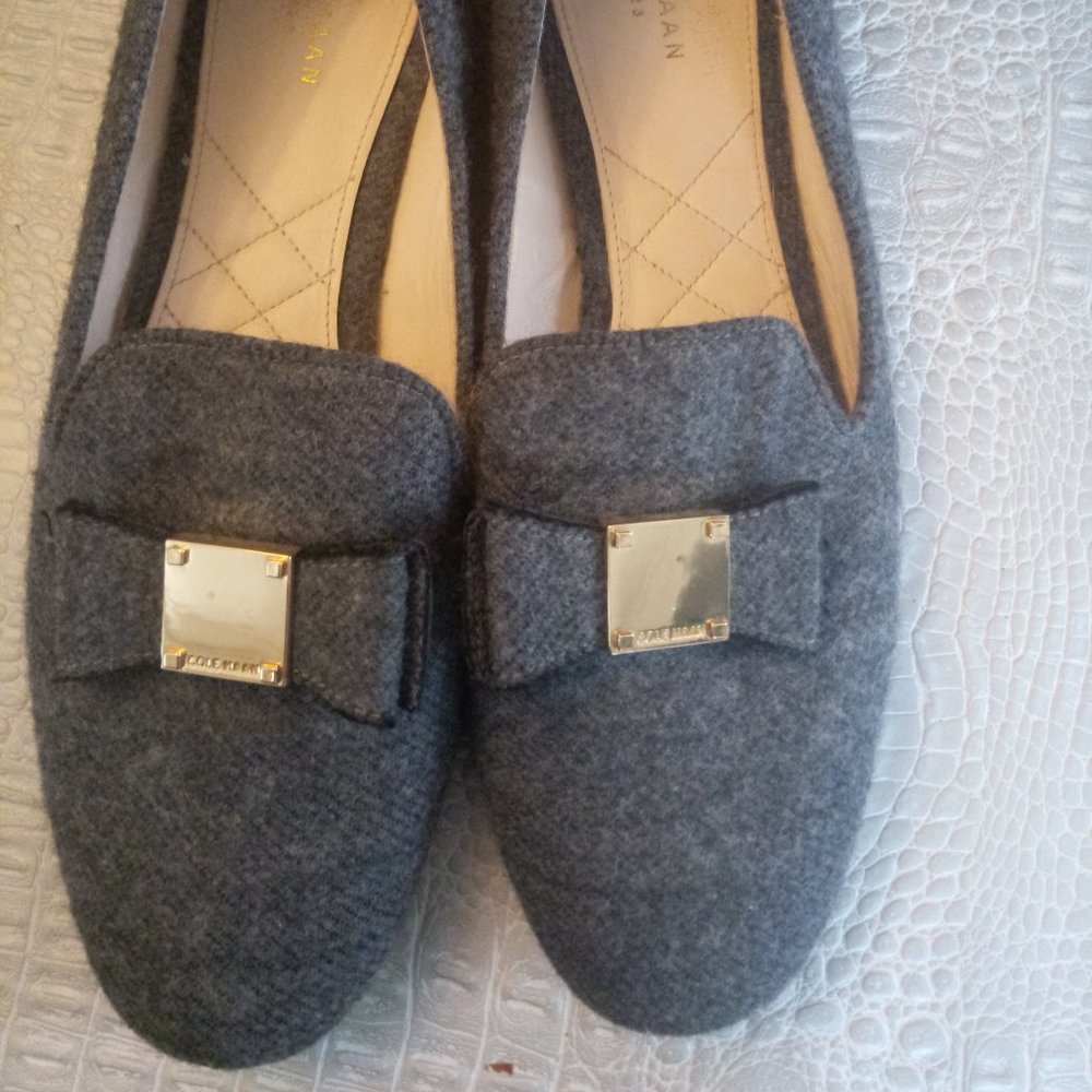Cole Haan Gray Loafers with Gold Bow Detail